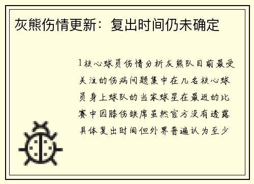 灰熊伤情更新：复出时间仍未确定